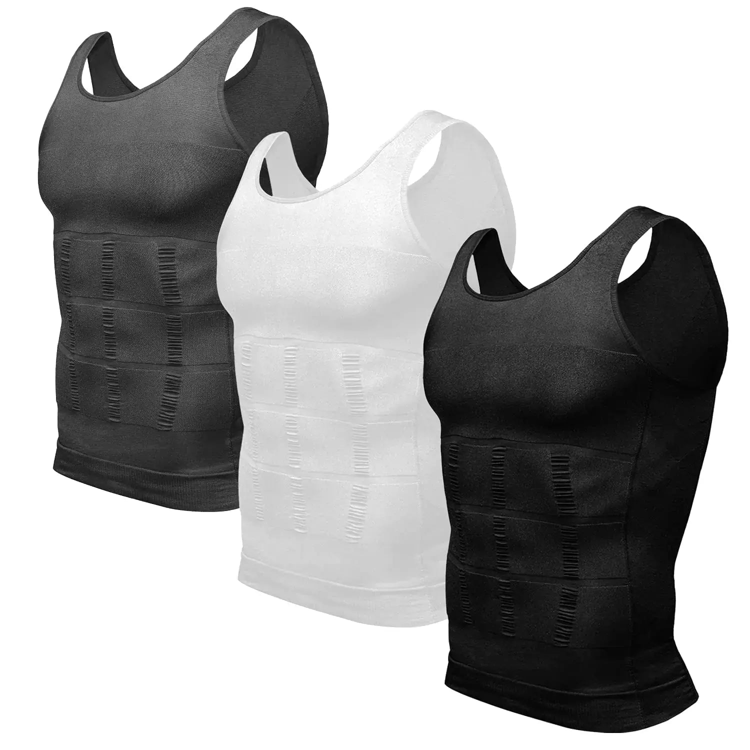 Odoland Mens 3 Pack Body Shaper Slimming Tummy Vest - Thermal Compression Shirt | Tank Top Shapewear