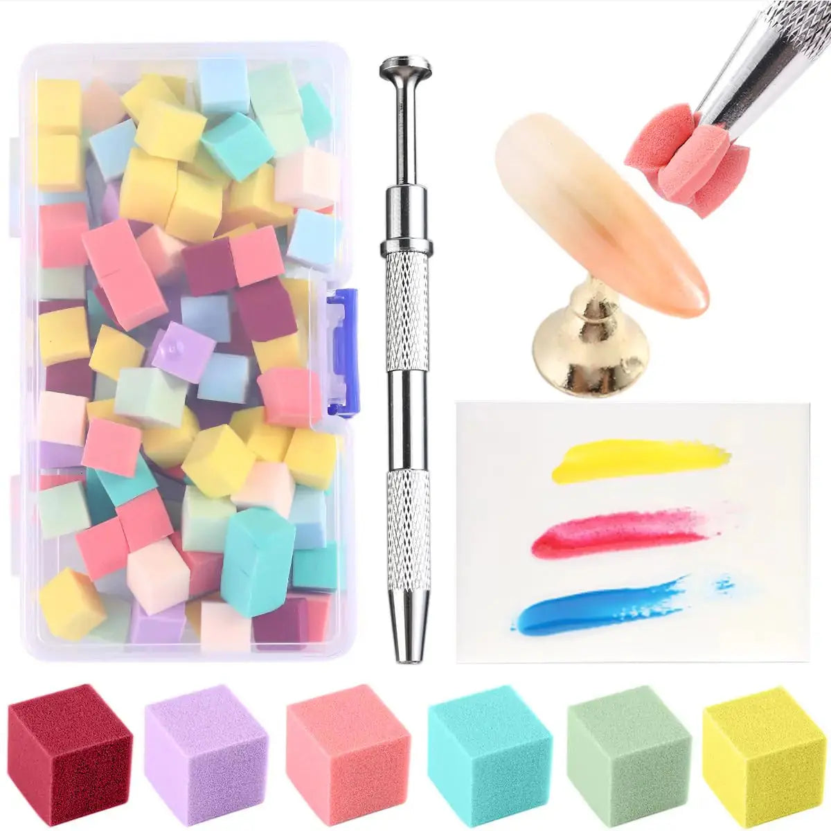 100Pcs Soft Nail Sponges for Ombre Mini Nail Art With Grabbing Pen & Gel Polish Palette Paper