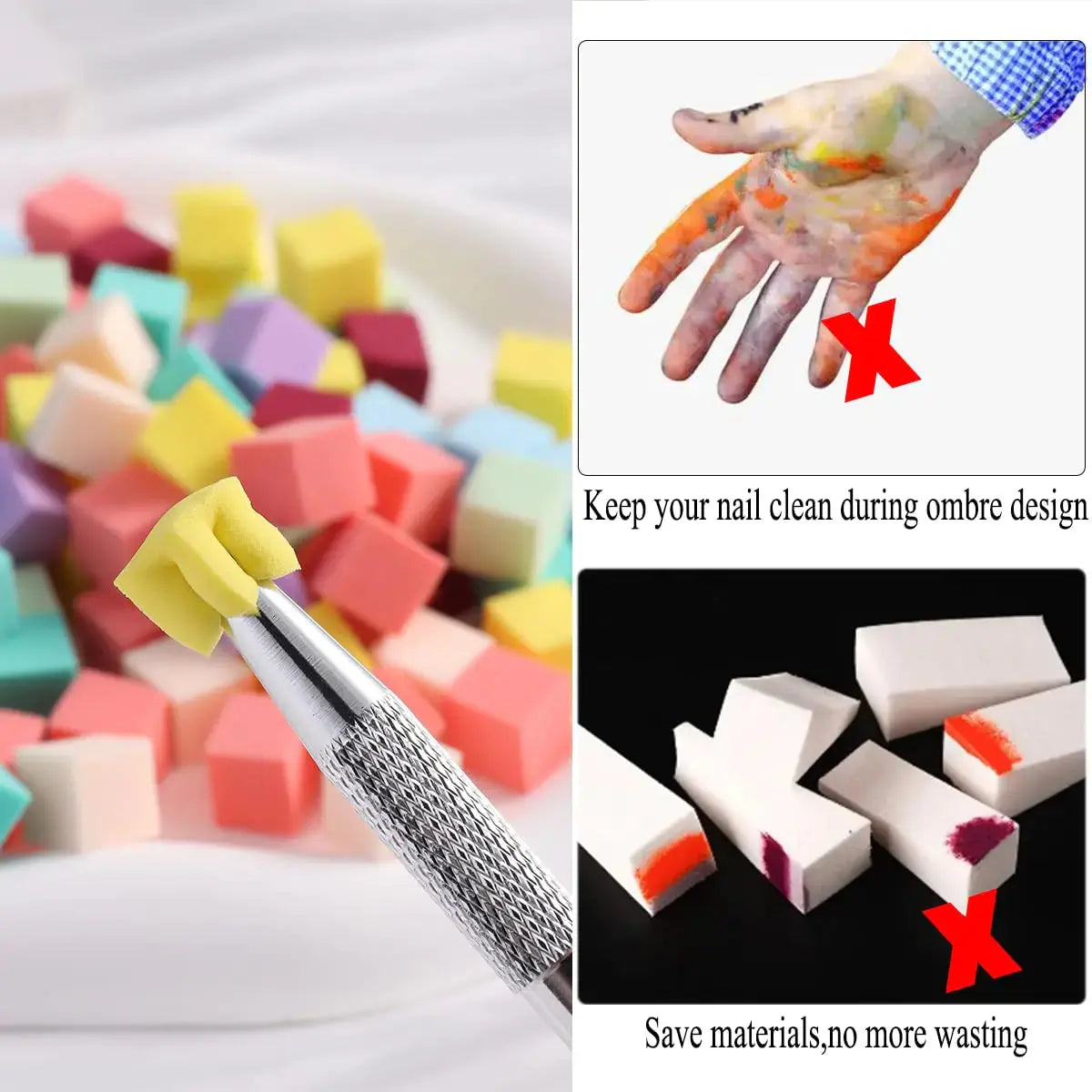 100Pcs Soft Nail Sponges for Ombre Mini Nail Art With Grabbing Pen & Gel Polish Palette Paper