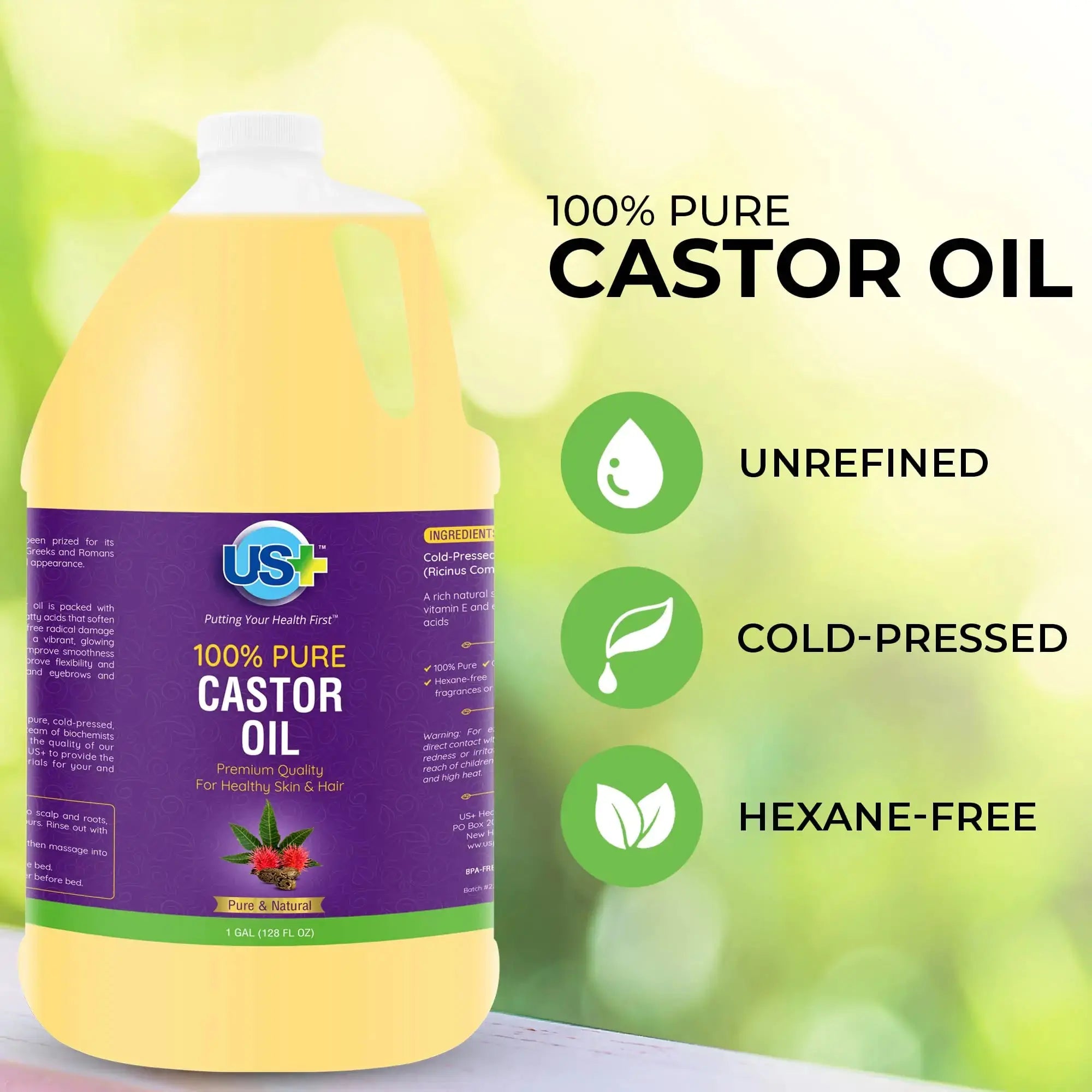 100% Pure Castor Oil | Cold-Pressed, Unrefined, Hexane-Free