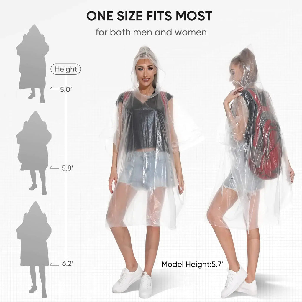 APEXUP Disposable Rain Ponchos for Adults, Emergency Rain Poncho for Camping Hiking Travelling Clear 50 Pack
