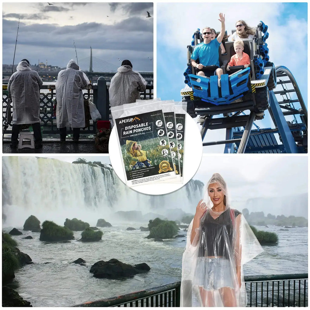 APEXUP Disposable Rain Ponchos for Adults, Emergency Rain Poncho for Camping Hiking Travelling Clear 50 Pack