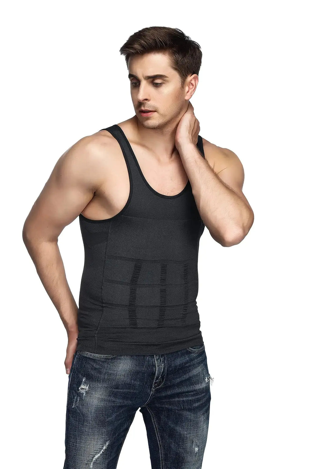 Odoland Mens 3 Pack Body Shaper Slimming Tummy Vest - Thermal Compression Shirt | Tank Top Shapewear