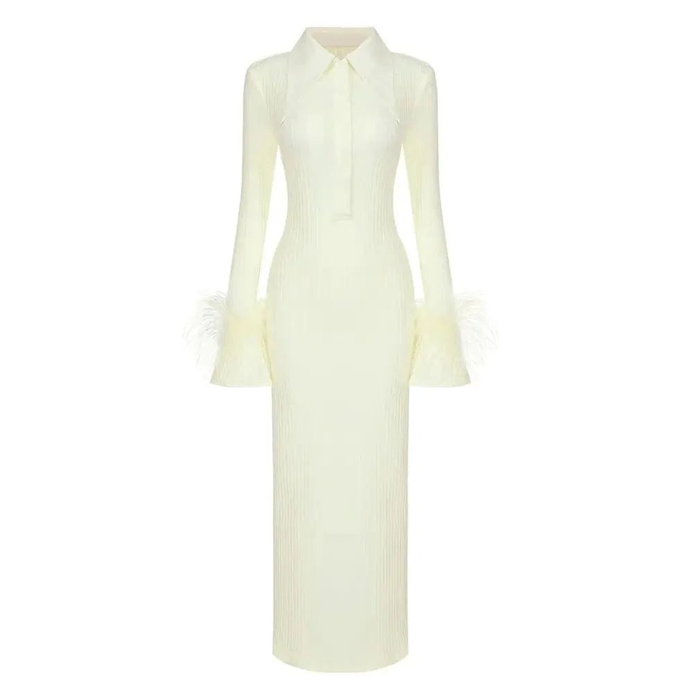 Yellow Feather Bandage Dress